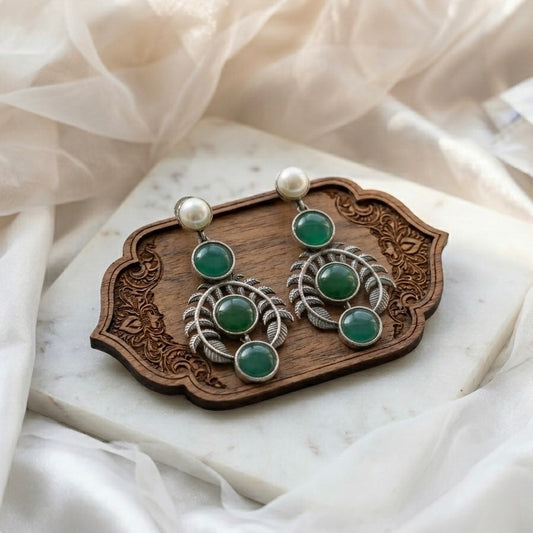 Monalisa stone Statement light-weighted  Silver Earrings