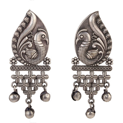 Sarita Silver Peacock Earrings With Ghungru