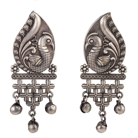 Sarita Silver Peacock Earrings With Ghungru - Bloom - By Sushmita