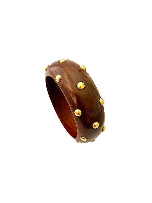 Wooden Statement kada / bracelet with Golden dots