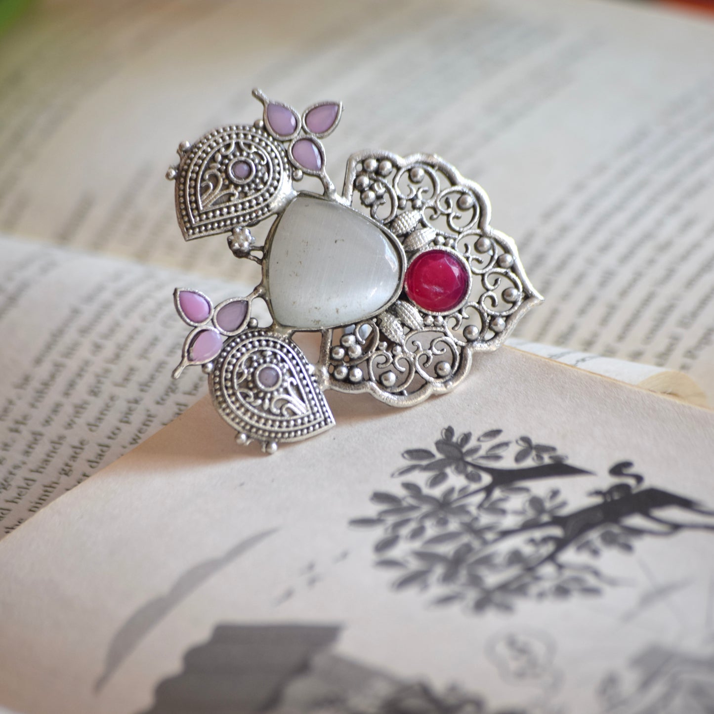 Fusion Ring Default Title oxidised German silver Rings ethnic statement jewellery for saree kurta lehengas outfits by Bloom - By Sushmita India