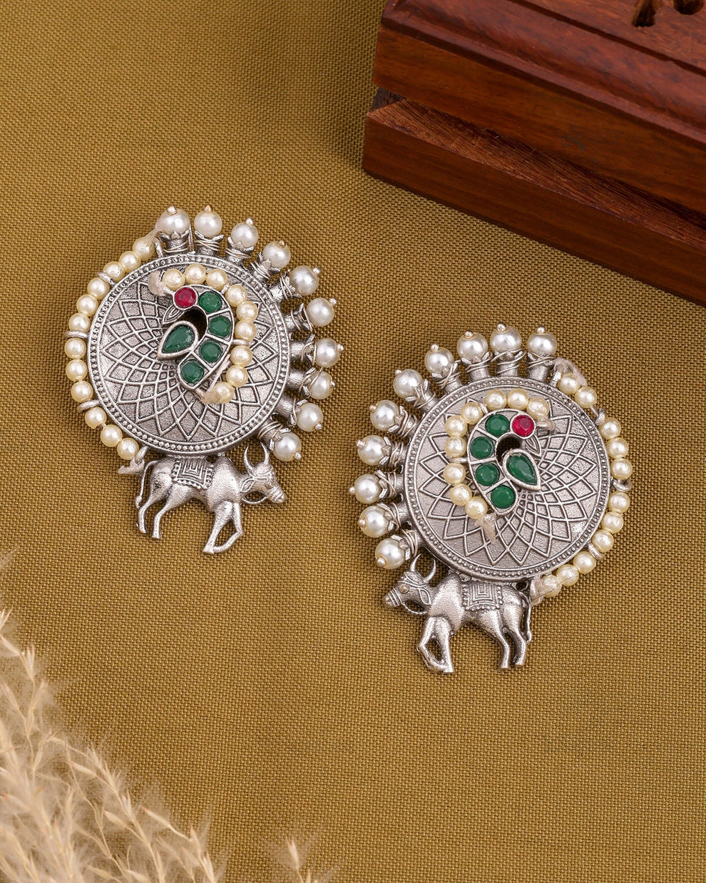 Navya designer white pearl Silver Earrings