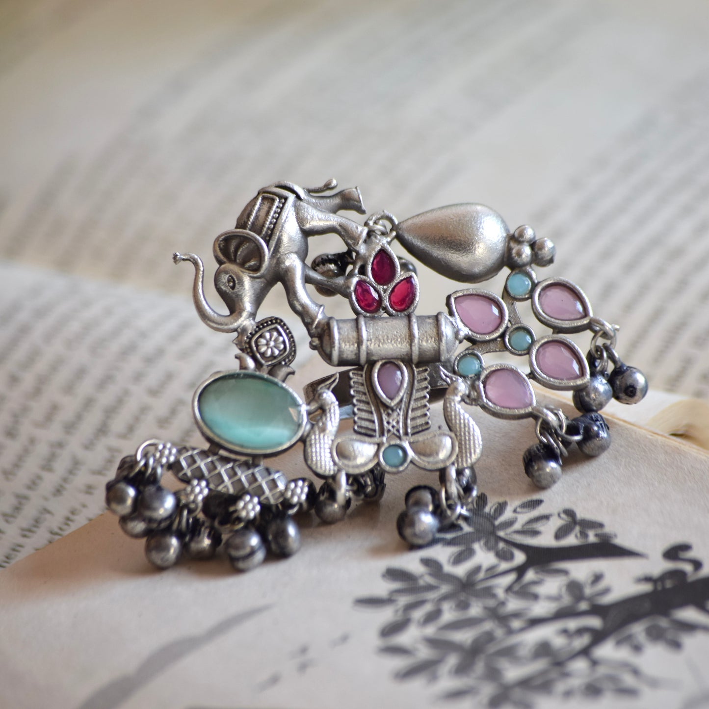 Fusion Ring oxidised German silver Rings saree kurta Bloom - By Sushmita India Navratri Diwali Ganpati holi Eid