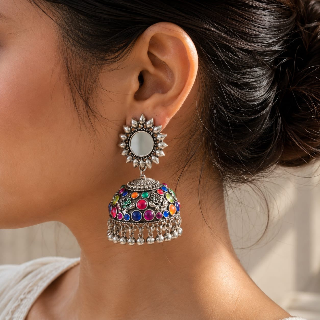 Darpan Jhumka | German Silver Earrings