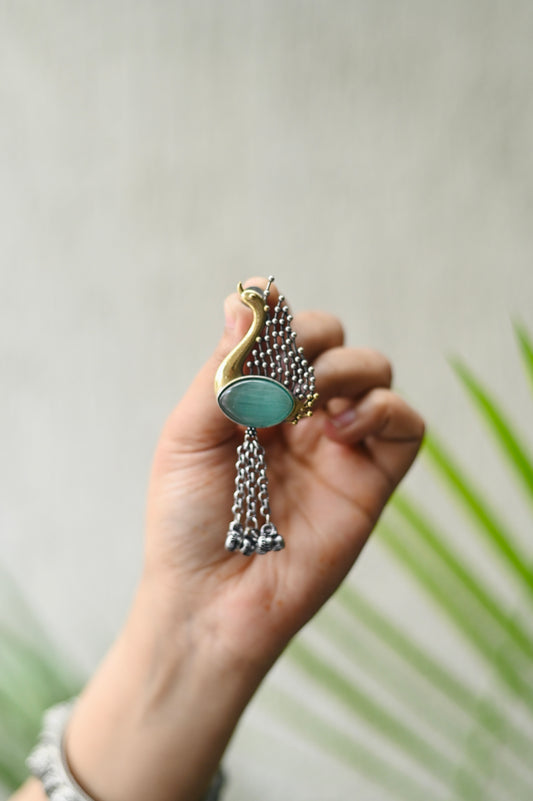 Dual tone peacock Monalisa Stone Earrings with tassel Ghungru