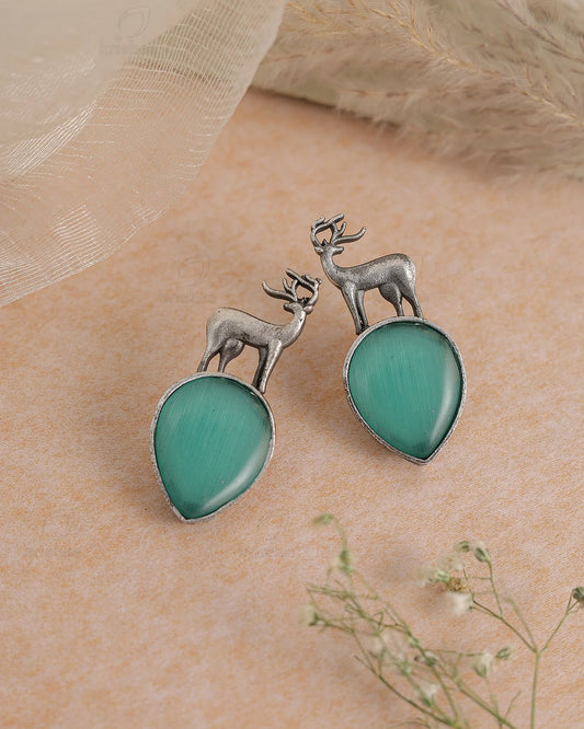 Deer Stud Monalisa Stone Earrings - Bloom - By Sushmita