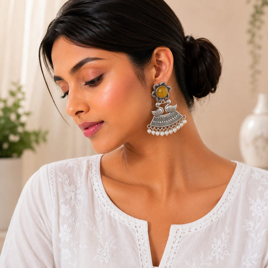 Monalisa stone Statement light-weighted  Silver Earrings
