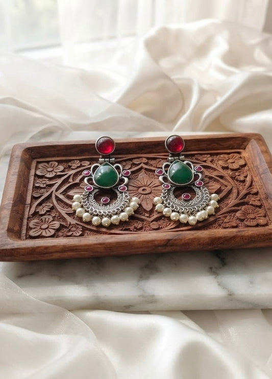 Monalisa stone Statement light-weighted  Silver Earrings