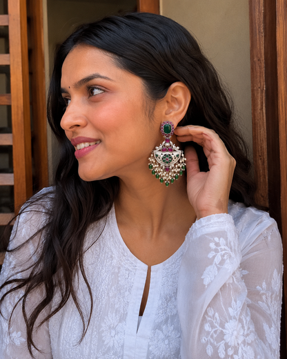 Alankara | Monalisa Stone silver Jhumka with white pears