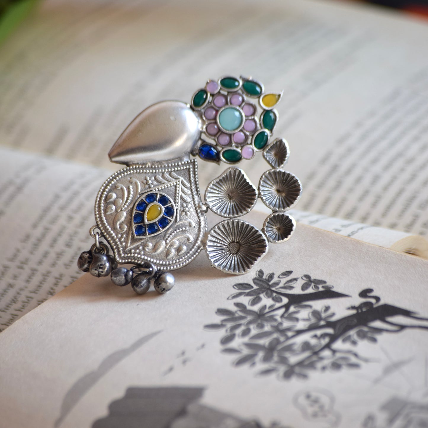 Fusion Ring Default Title oxidised German silver Rings ethnic statement jewellery for saree kurta lehengas outfits by Bloom - By Sushmita India