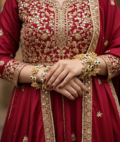 Gold plated ghungroo Bangles / kada with multicolor stones (openable)