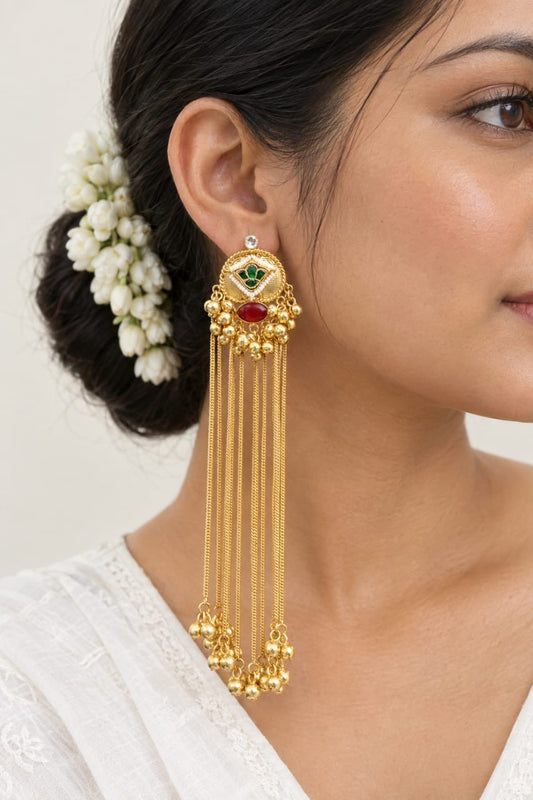 Kashmiri Jhumka with tassels | Golden Ghungru tassel Jhumka Earrings