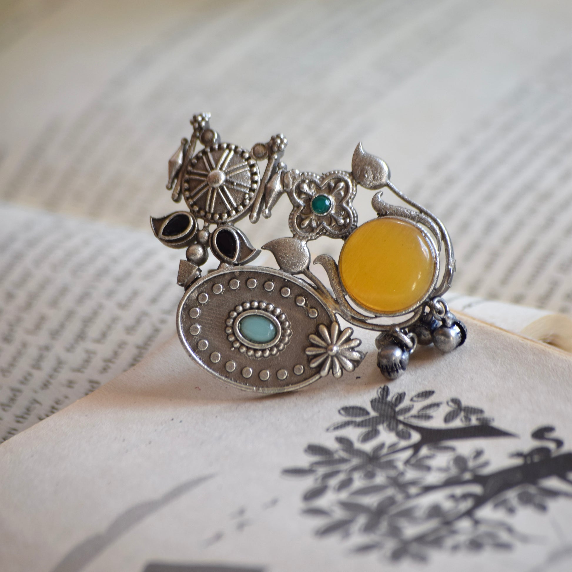 Fusion Ring oxidised German silver Rings saree kurta Bloom - By Sushmita India Navratri Diwali Ganpati holi Eid