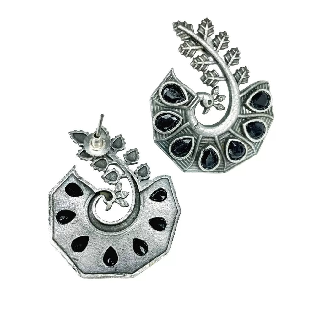 Peacock black Stone Silver Stud Earrings