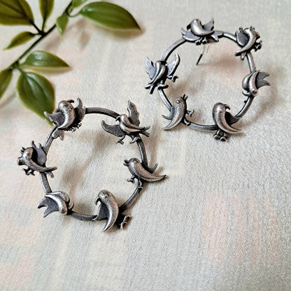 Silver Dancing bird Hoop with Studs Earrings