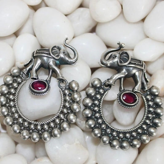 Gaj Stone Earrings - Elephant design