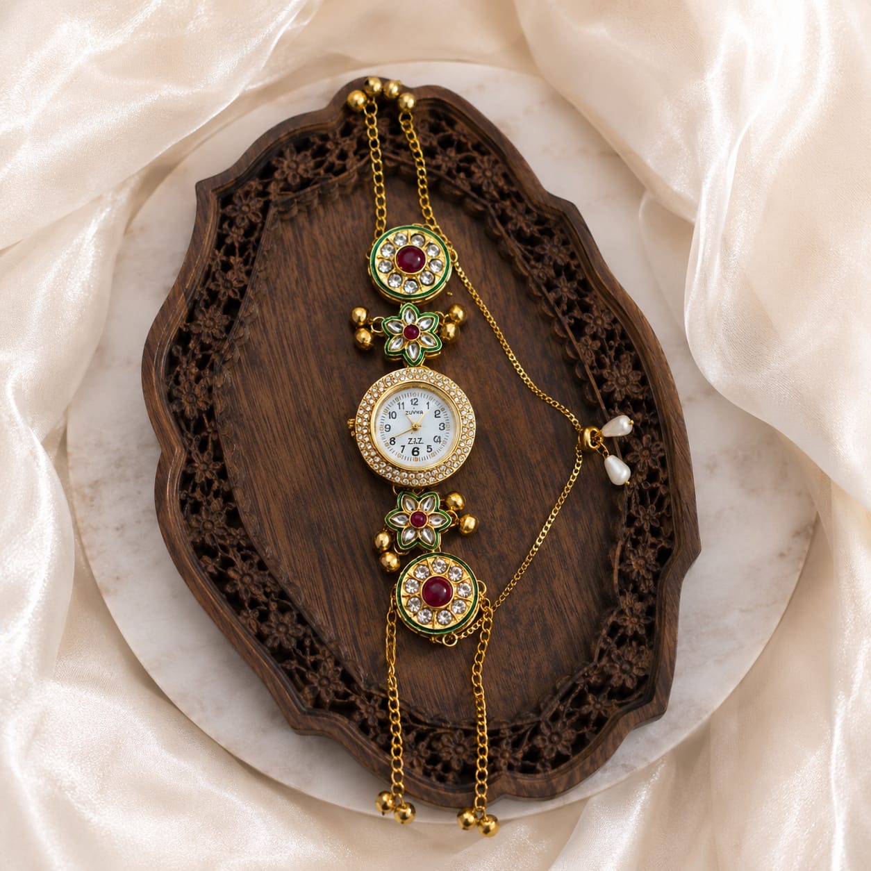 Kundan designed Watch | hand Jewelry