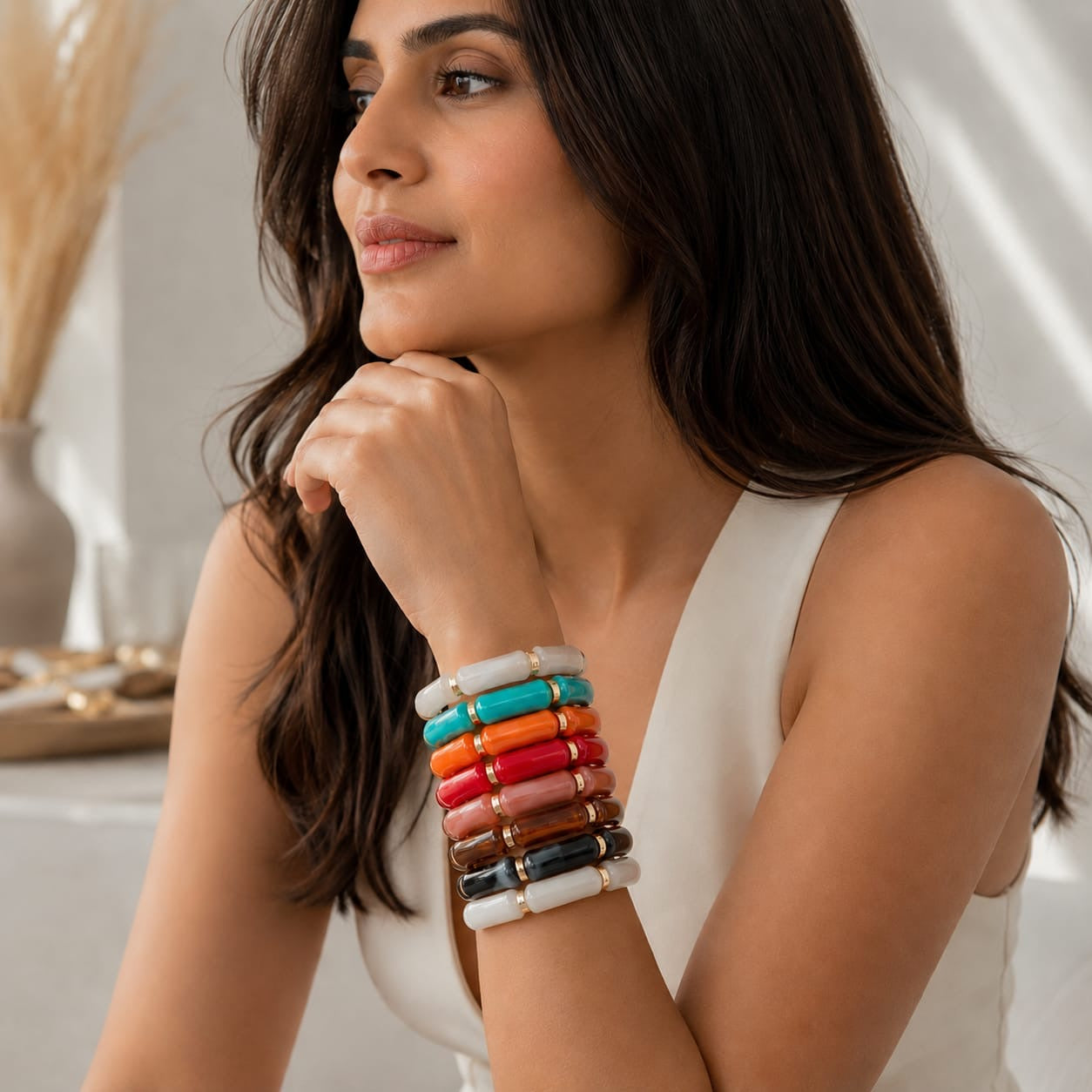 Resin retro style stackable bracelet stretchable