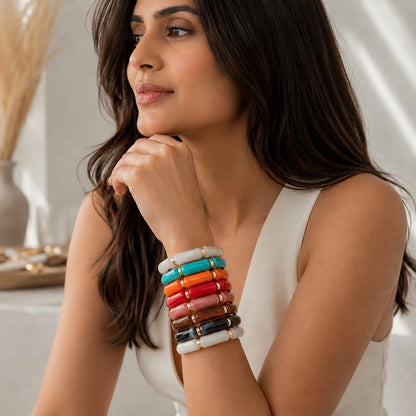 Resin retro style stackable bracelet stretchable