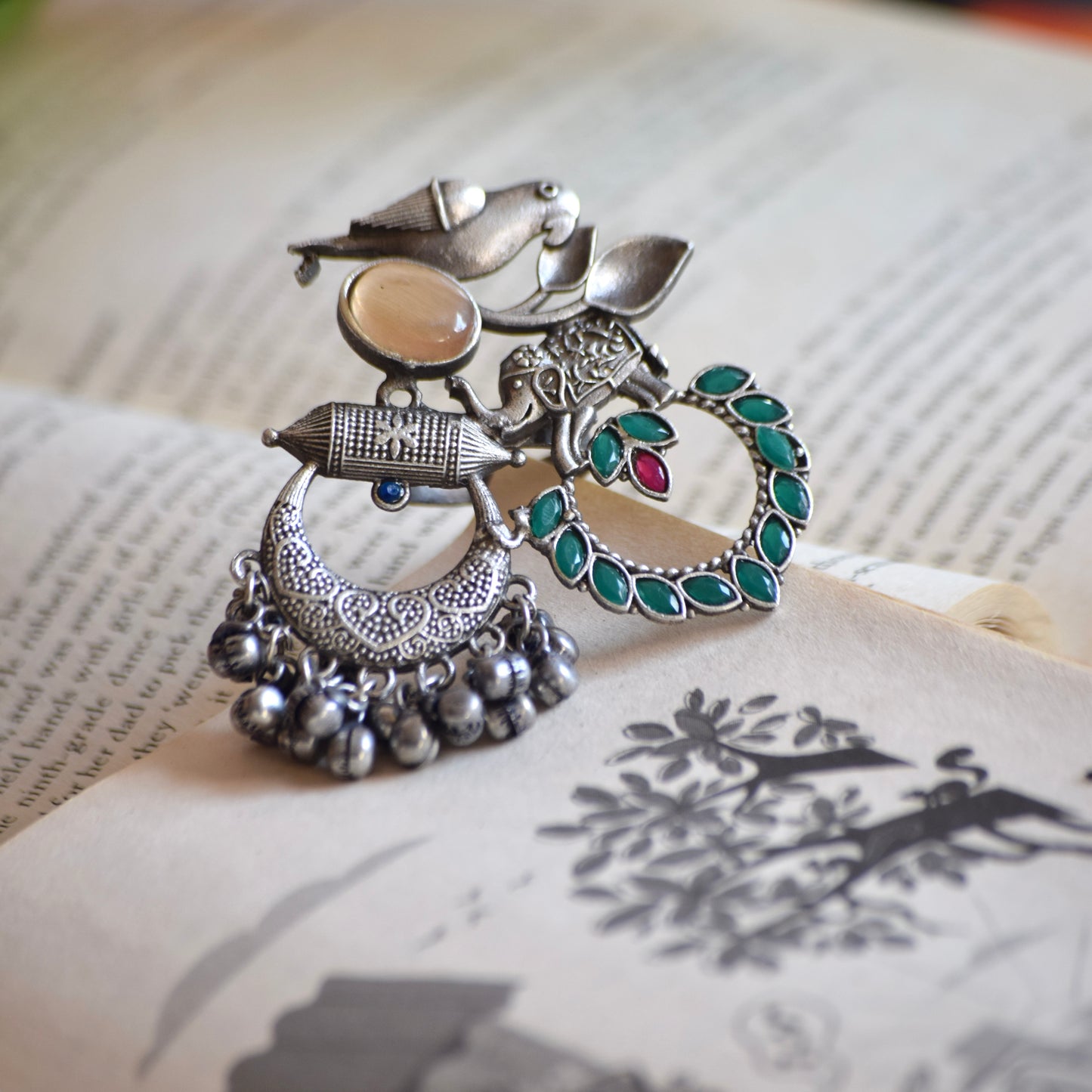 Fusion Ring oxidised German silver Rings saree kurta Bloom - By Sushmita India Navratri Diwali Ganpati holi Eid