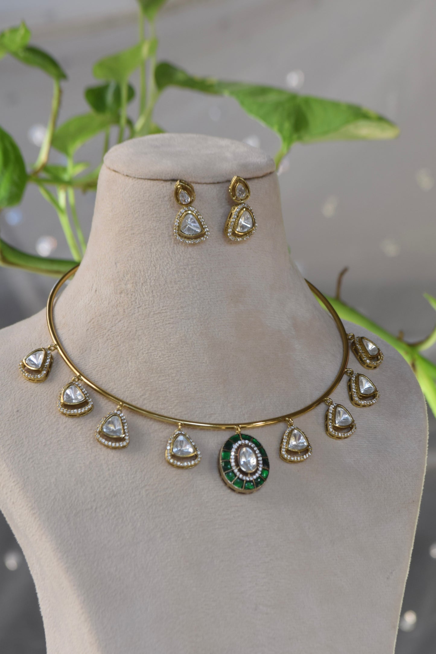 Handcrafted Moissanite Polki Hasli- heritage 18k gold plated kundan necklace set