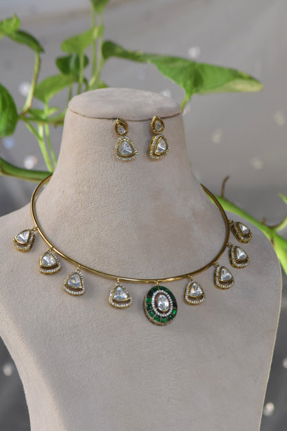 Handcrafted Moissanite Polki Hasli- heritage 18k gold plated kundan necklace set