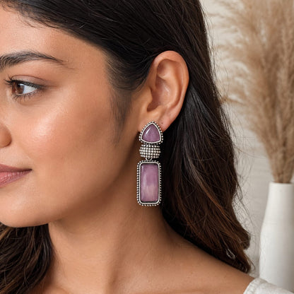 Monalisa stone Statement light-weighted  Silver Earrings