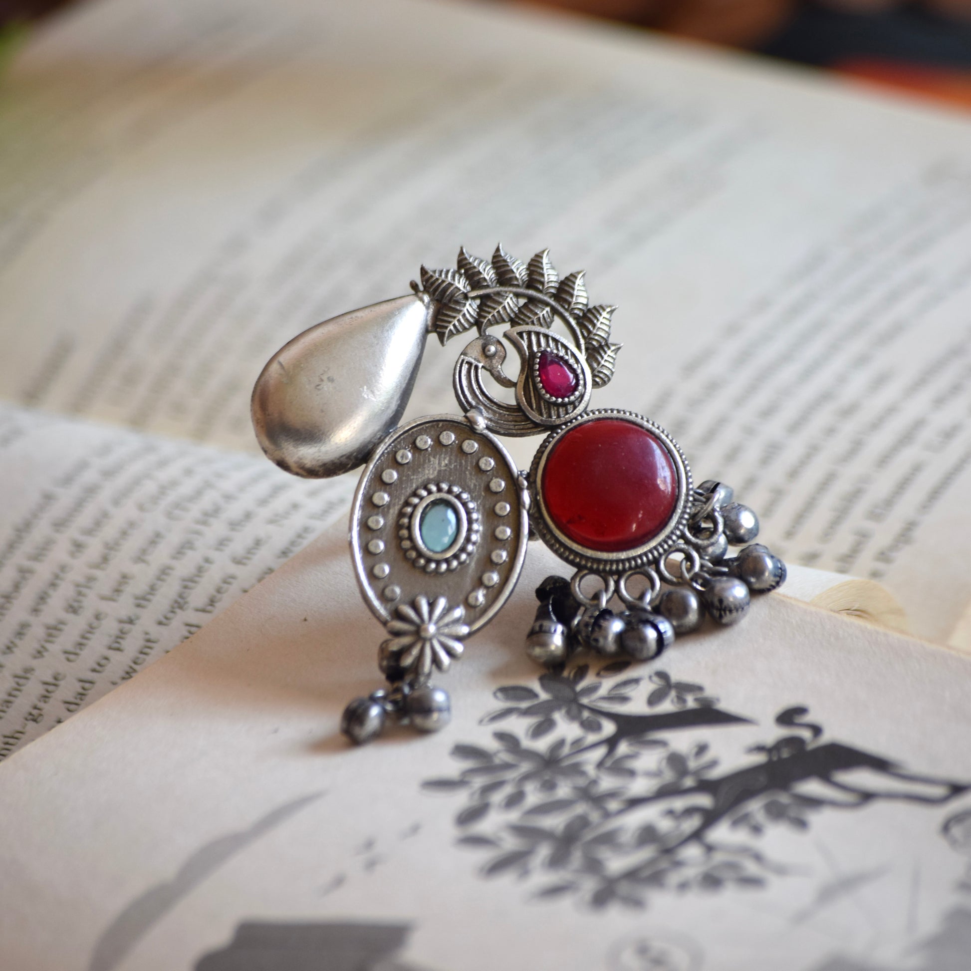 Fusion Ring Default Title oxidised German silver Rings ethnic statement jewellery for saree kurta lehengas outfits by Bloom - By Sushmita India