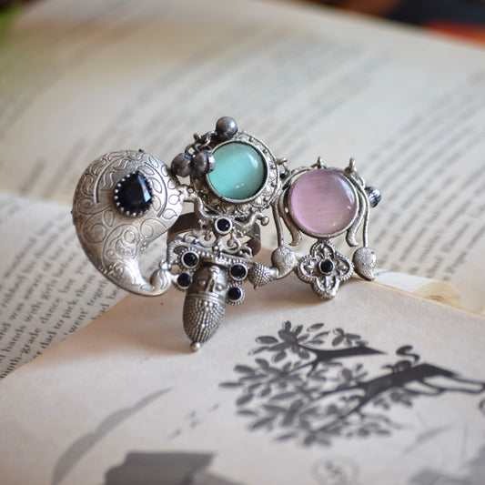 Fusion Ring Default Title oxidised German silver Rings ethnic statement jewellery for saree kurta lehengas outfits by Bloom - By Sushmita India