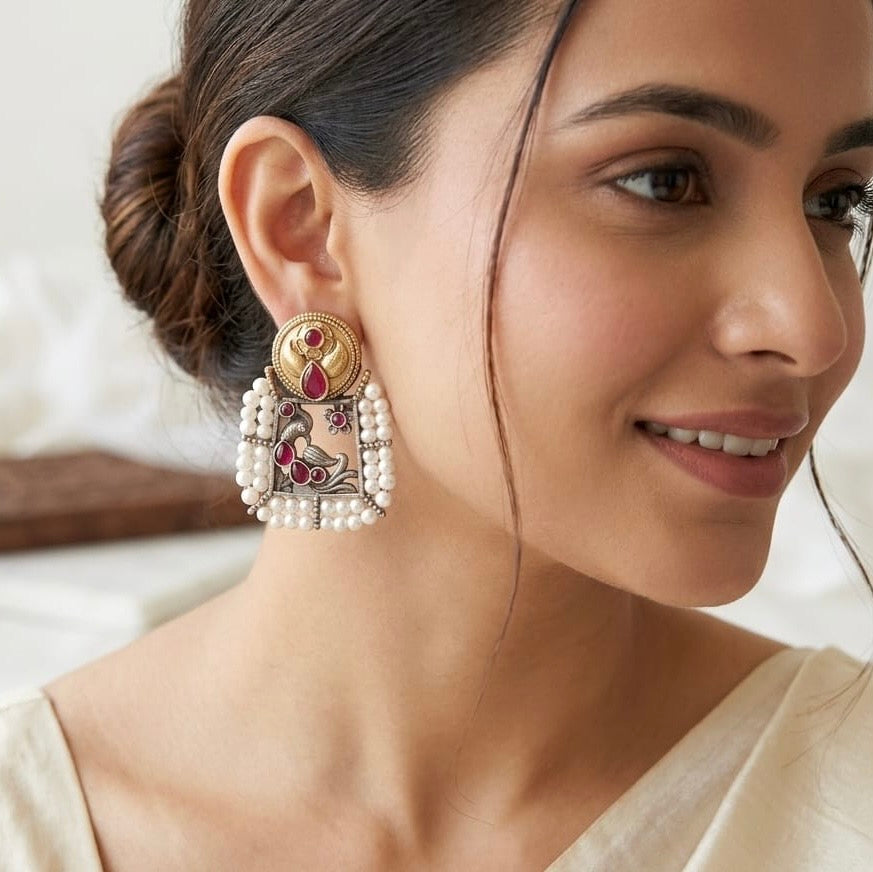 Monalisa stone Statement light-weighted  Silver Earrings