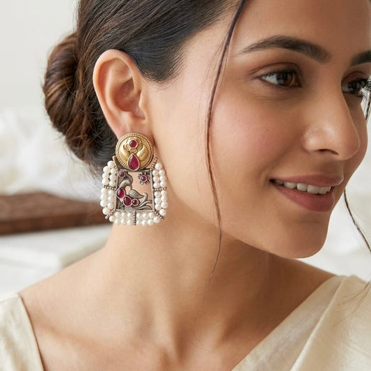 Monalisa stone Statement light-weighted  Silver Earrings