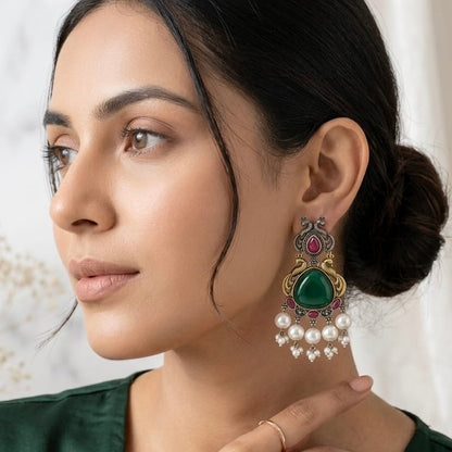 Monalisa stone Statement light-weighted  Silver Earrings
