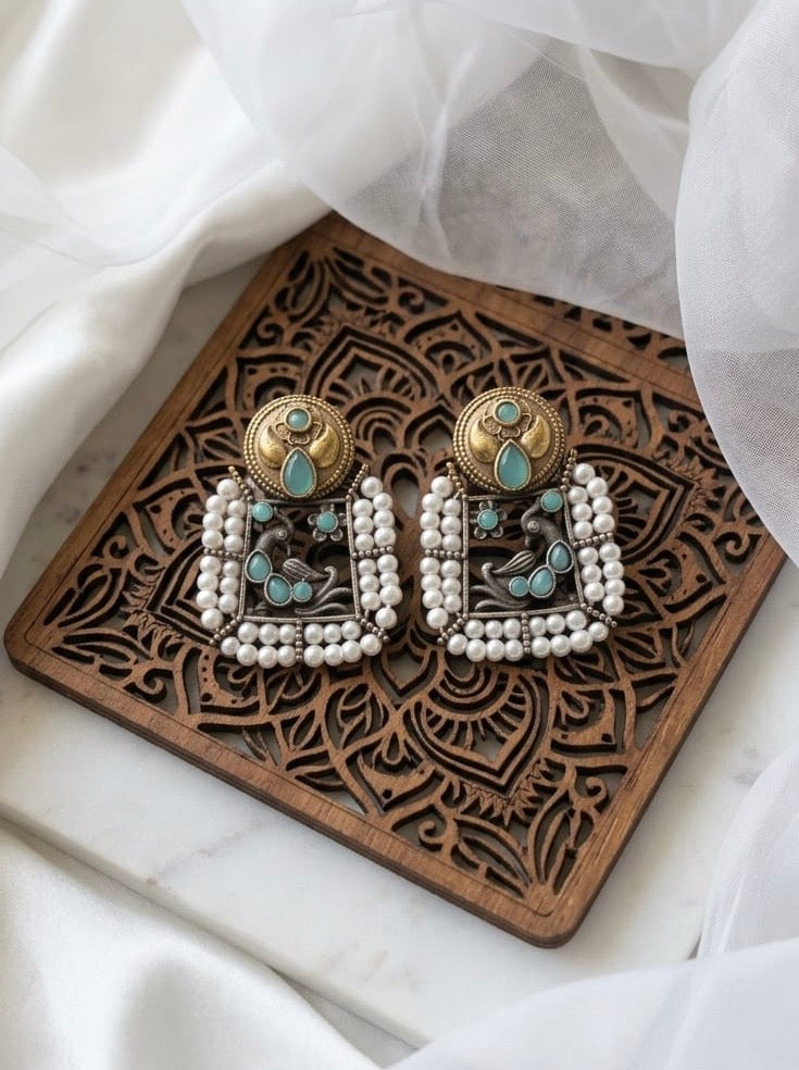 Monalisa stone Statement light-weighted  Silver Earrings