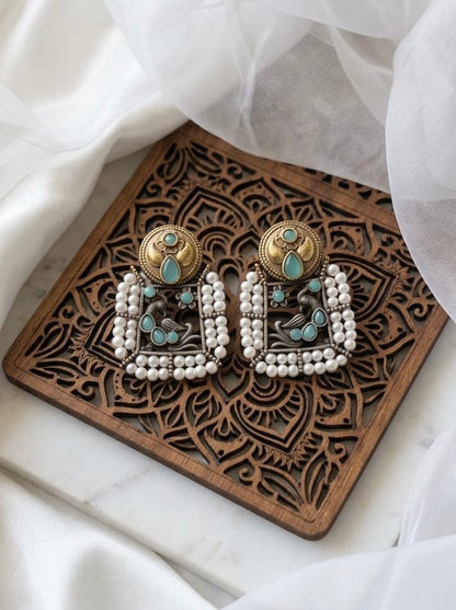 Monalisa stone Statement light-weighted  Silver Earrings