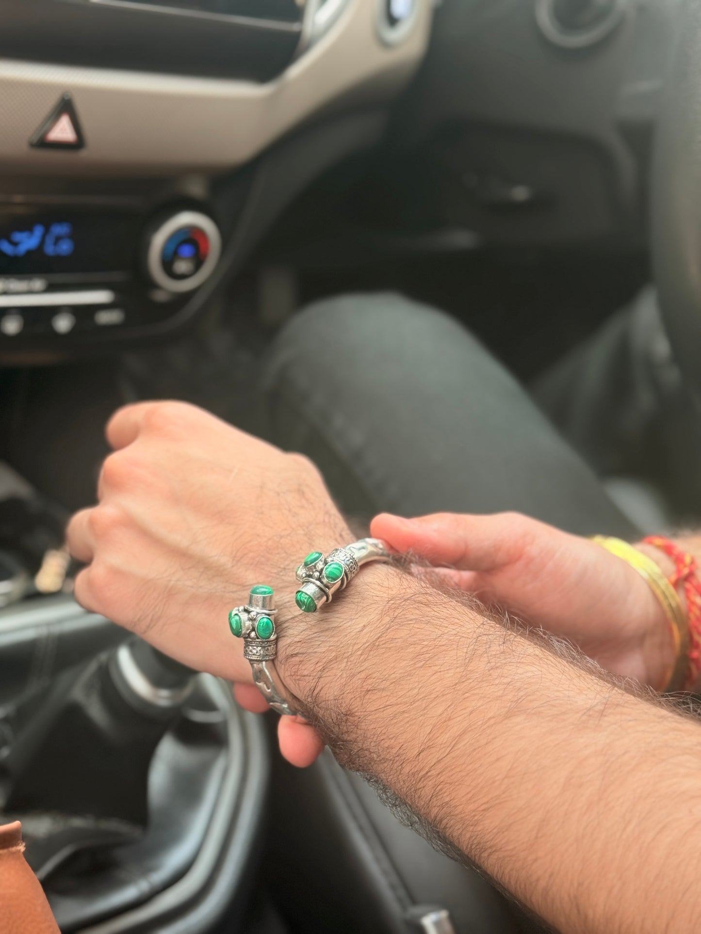German Oxidised Silver Tribal Kada with Stone Antique Design Indian Kada Bangle Bracelet for Men & Women
