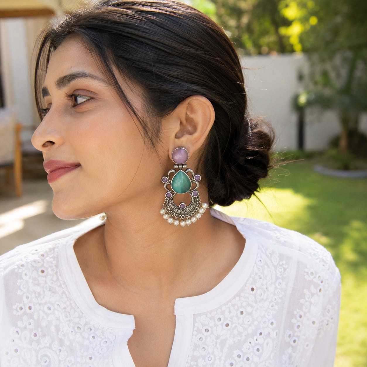 Monalisa stone Statement light-weighted  Silver Earrings