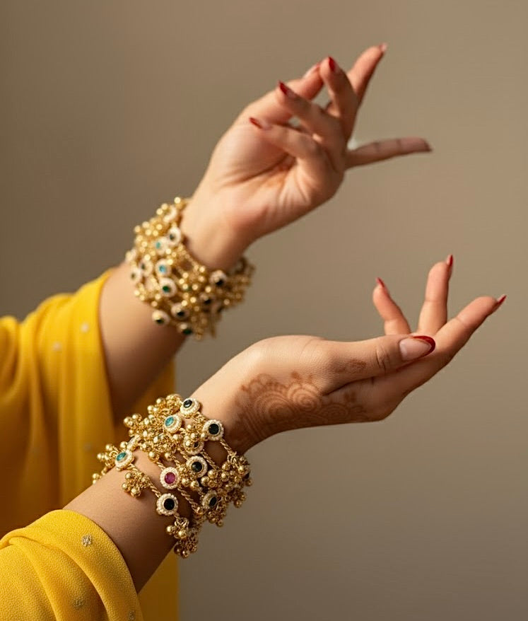 Gold plated ghungroo Bangles / kada with multicolor stones (openable)