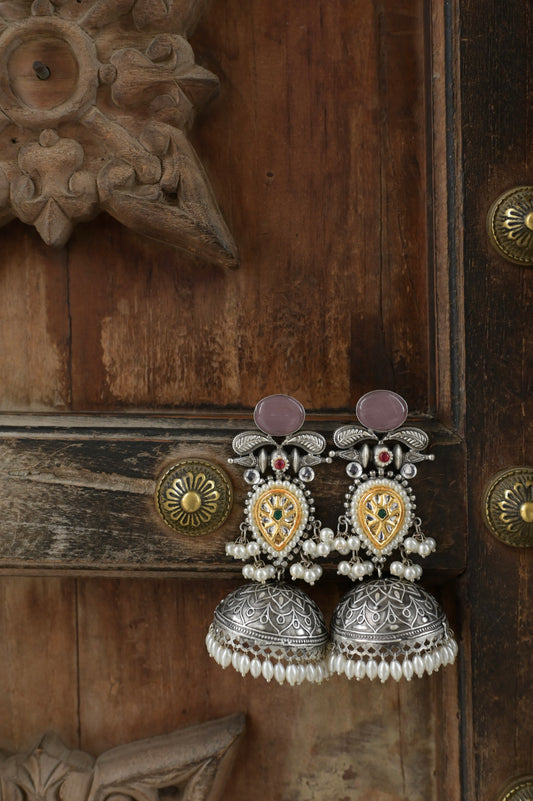 PATRIKA | Monalisa Stone silver Jhumka with white pears