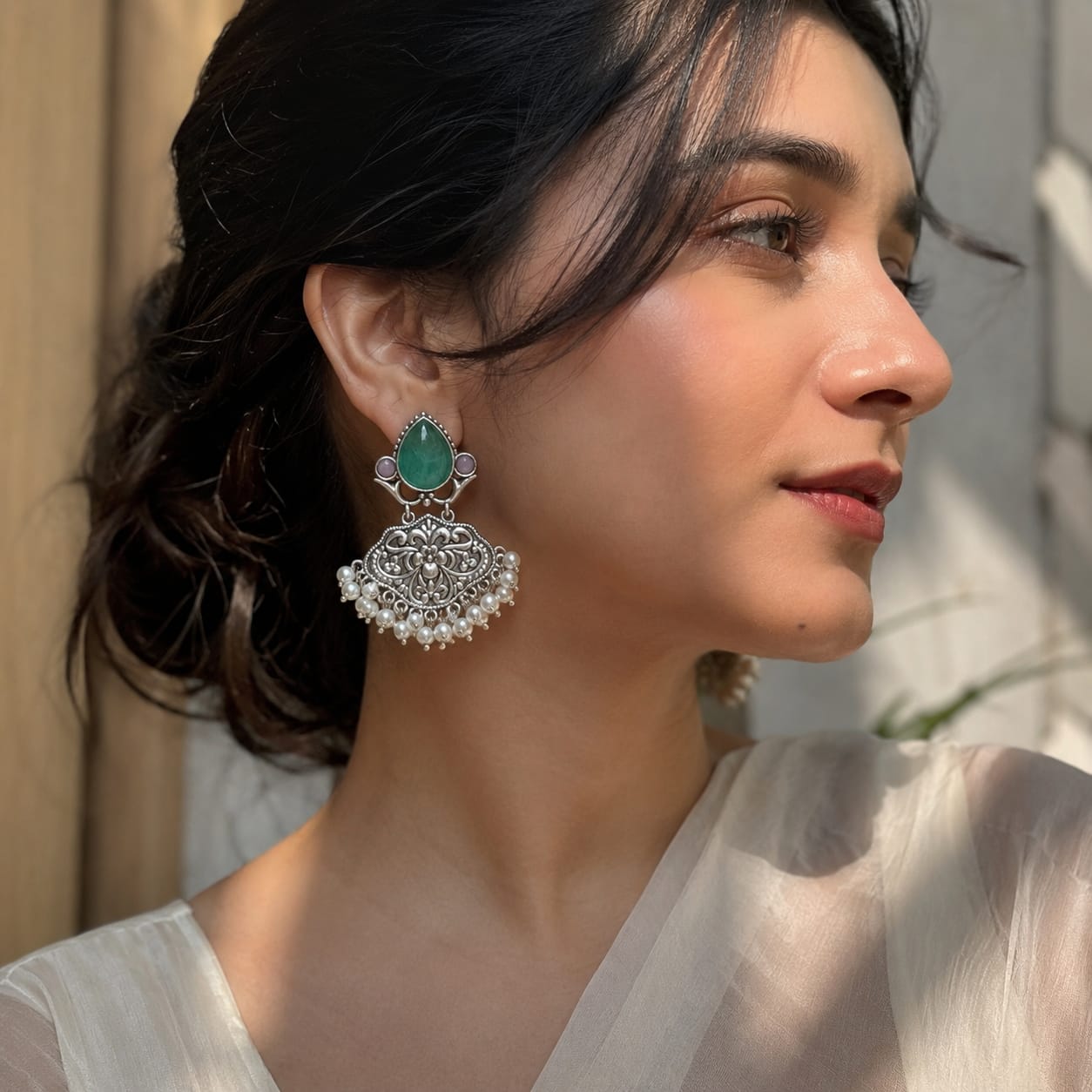 Monalisa stone Statement light-weighted  Silver Earrings