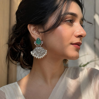 Monalisa stone Statement light-weighted  Silver Earrings
