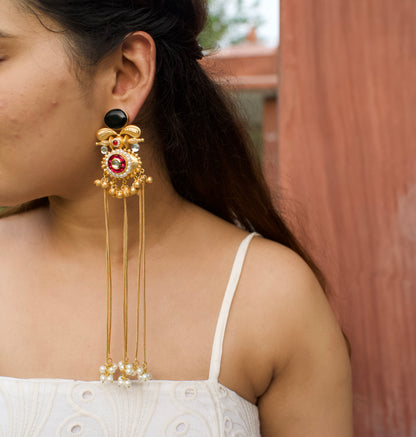 Monalisa Stone Golden Ghungru tassel Jhumka Earring