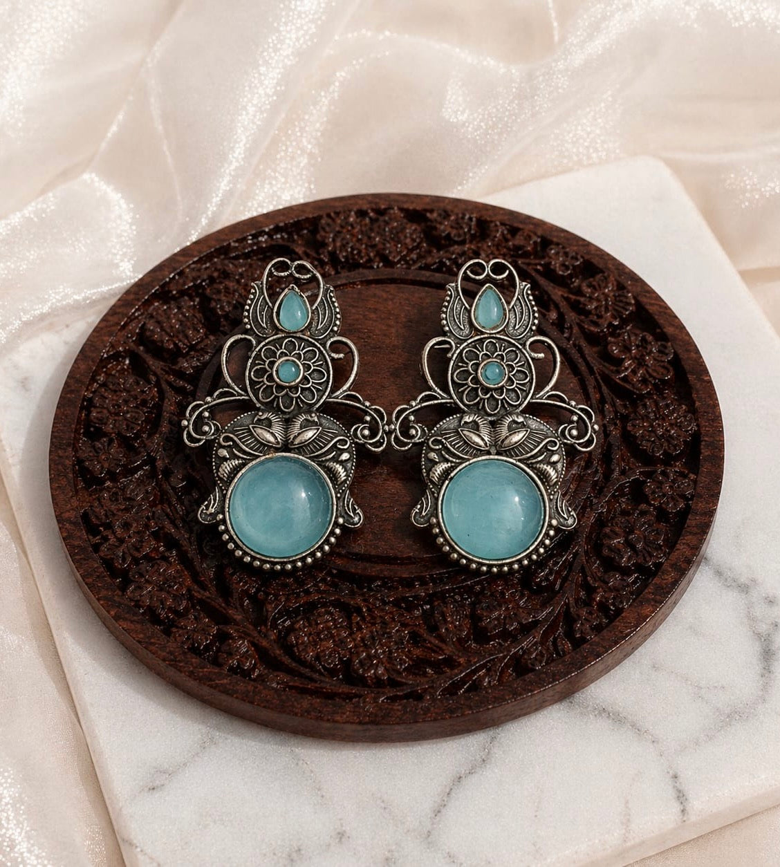 Monalisa stone Statement light-weighted  Silver Earrings