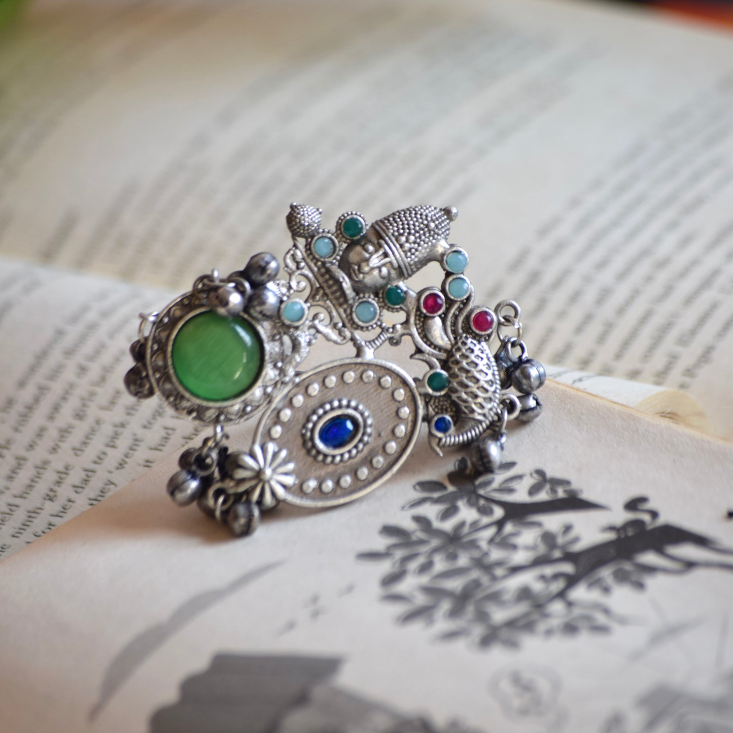 Fusion Ring oxidised German silver Rings saree kurta Bloom - By Sushmita India Navratri Diwali Ganpati holi Eid