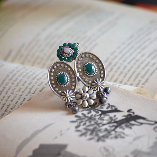 Fusion Ring oxidised German silver Rings saree kurta Bloom - By Sushmita India Navratri Diwali Ganpati holi Eid