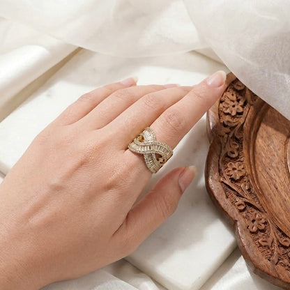 Rhodium Plated Zirconia Studded American diamond adjustable Ring| Hand Jewelry oxidised German silver Rings saree kurta Bloom - By Sushmita India Navratri Diwali Ganpati holi Eid