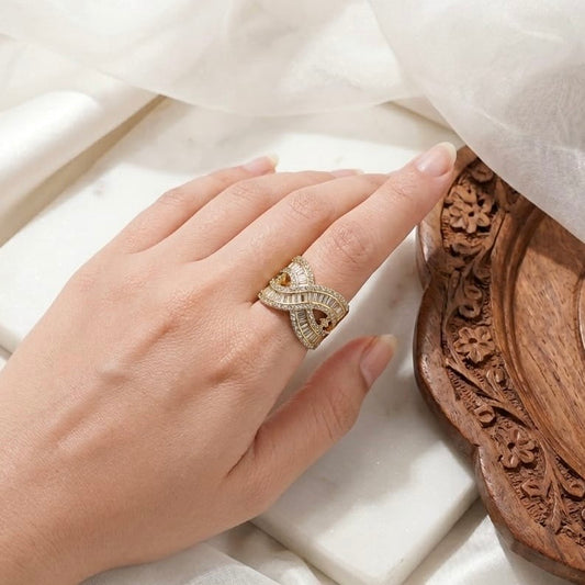 Rhodium Plated Zirconia Studded American diamond adjustable Ring| Hand Jewelry