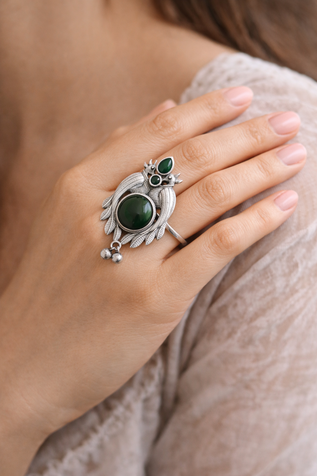 Adjustable Silver plated Ring | stone Statement ring
