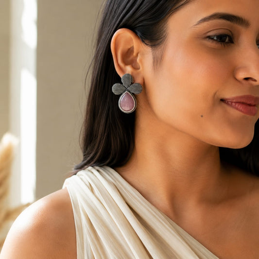 Monalisa stone Statement light-weighted  Silver Earrings