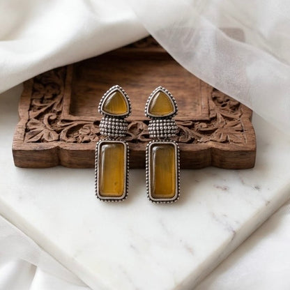 Monalisa stone Statement light-weighted  Silver Earrings