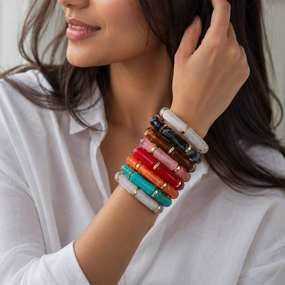 Resin retro style stackable bracelet stretchable